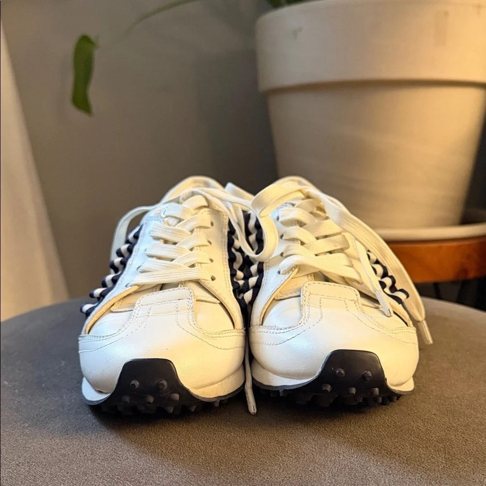 Tory Sport White Sneakers with Navy Ruffle Detail Golf Running Trainer